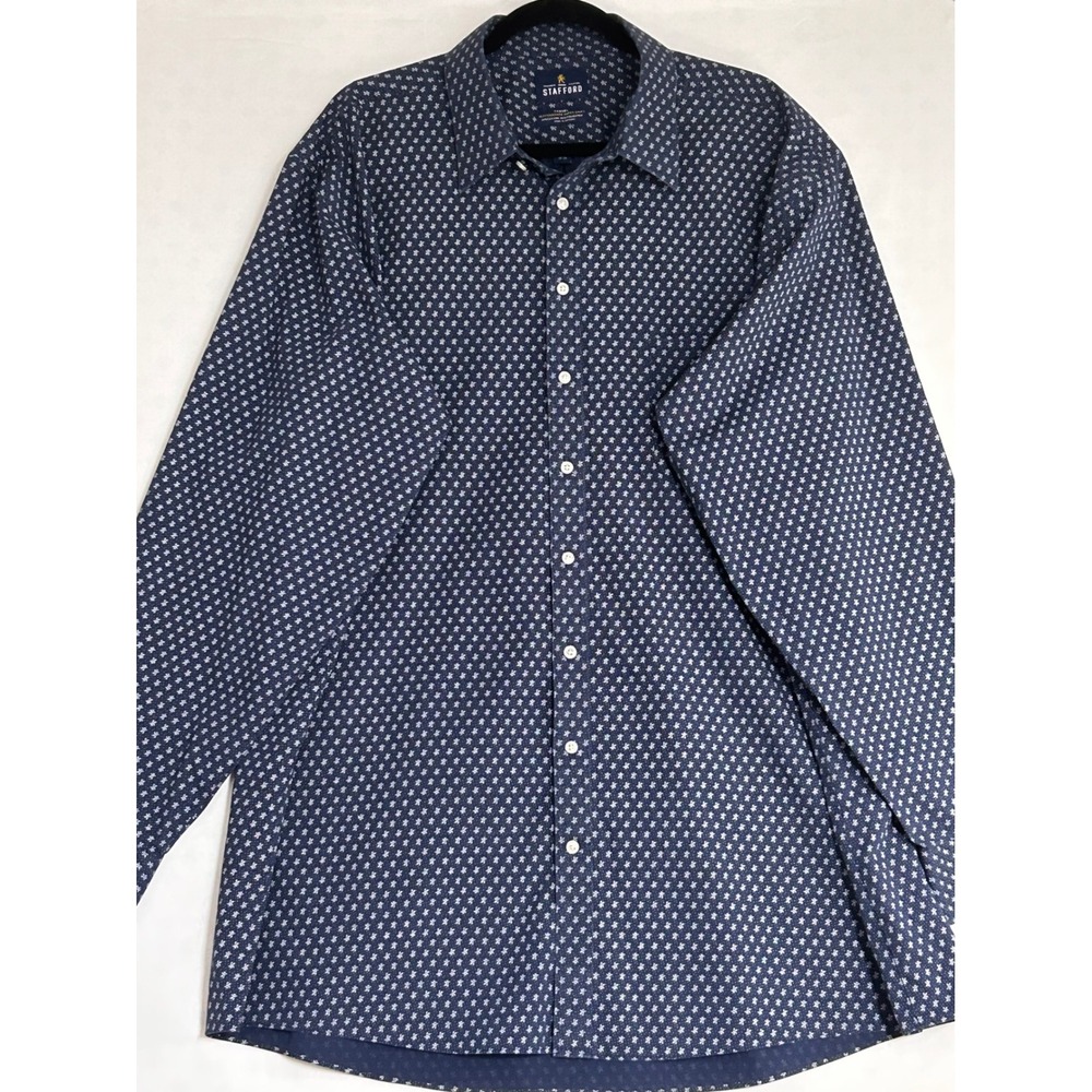 Stafford Travel Performance Shirt Mens 19 38-39 X-Tall Navy Floral Button Up